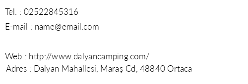 Dalyan Camping telefon numaralar, faks, e-mail, posta adresi ve iletiim bilgileri